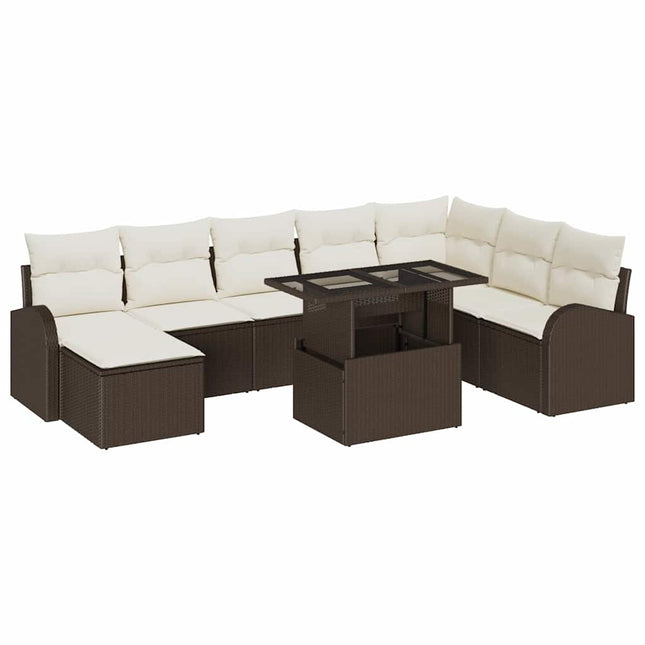 Havesofa Sæt 9 stk. Brun Poly rattan