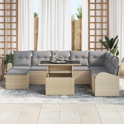 Havesofa Sæt 9 stk. Beige Poly rattan