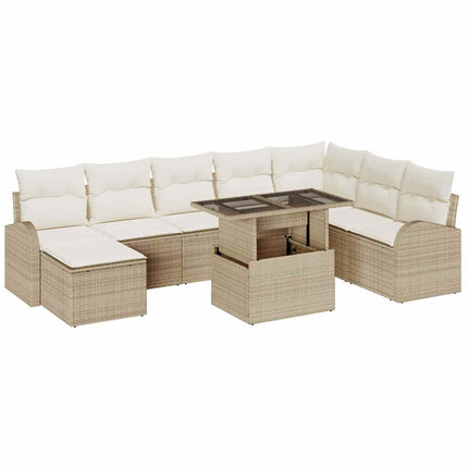 Havesofa Sæt 9 stk. Beige Poly rattan