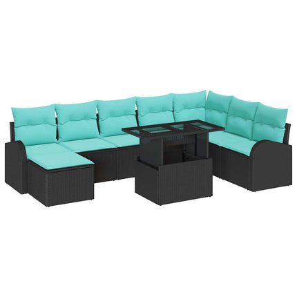 Havesofa Sæt med opbevaring 9 pcs Sort Poly rattan