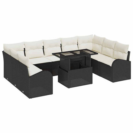 Havesofa Sæt 10 stk. Sort Poly rattan