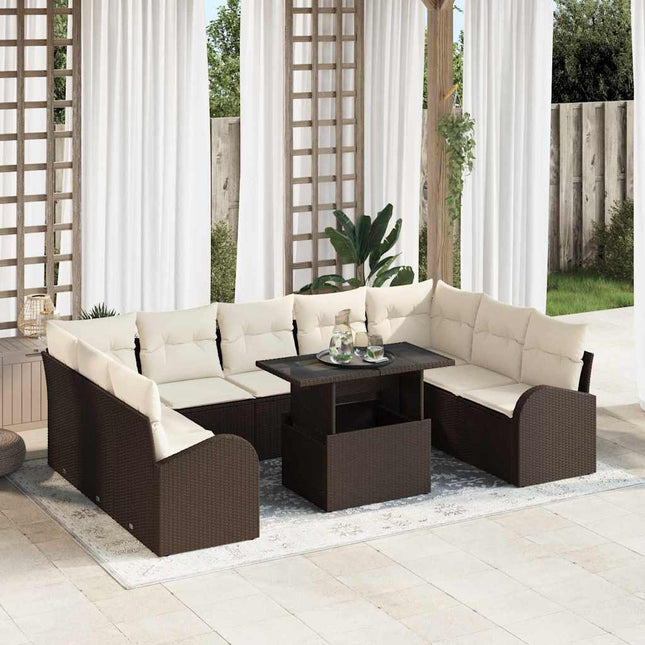 Havesofa Sæt 10 stk. Brun Poly rattan