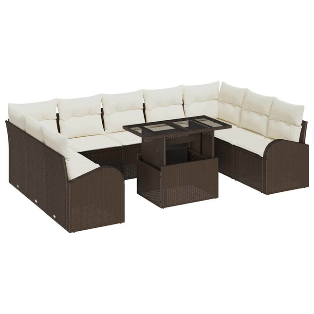 Havesofa Sæt 10 stk. Brun Poly rattan