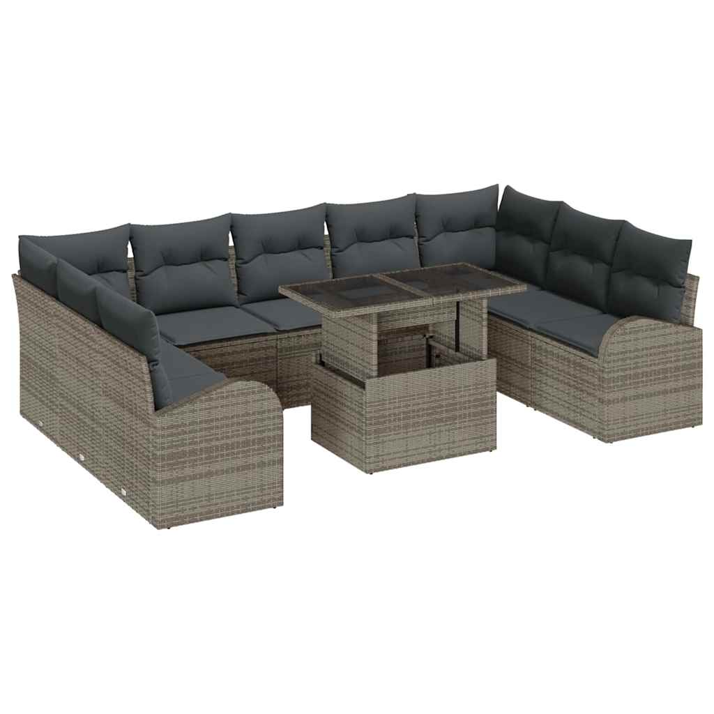 Havesofa Sæt med pude med opbevaring 10 pcs Grå Poly rattan