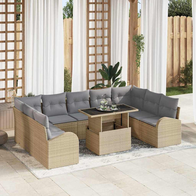 Havesofa Sæt med pude med opbevaring 10 pcs Beige Poly rattan