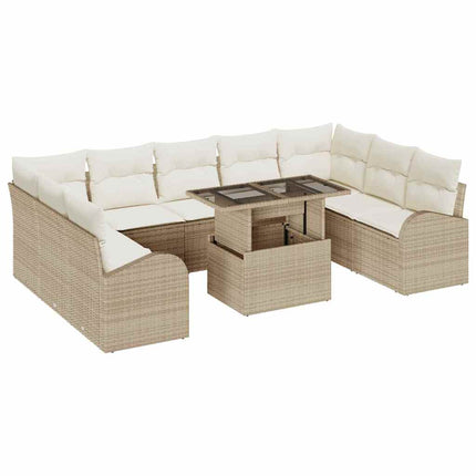 Havesofa Sæt 10 stk. Beige Poly rattan