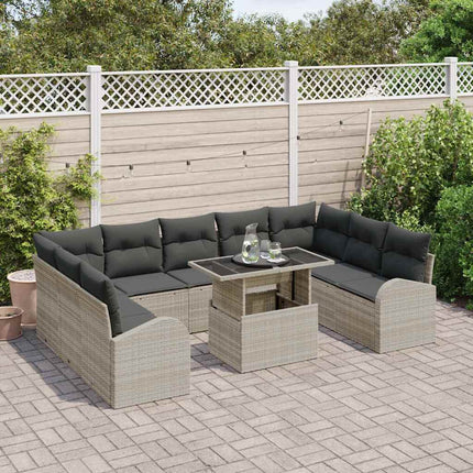 Havesofa Sæt 10 stk. Lysegrå Poly rattan