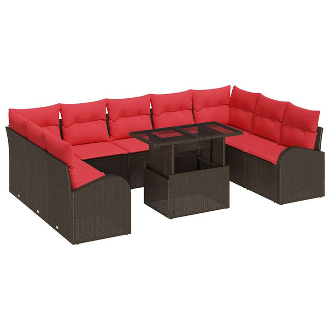 Havesofa Sæt 10 stk. Brun Poly rattan