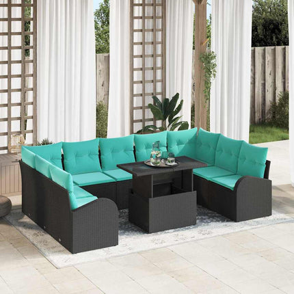 Havesofa Sæt med opbevaring 10 pcs Sort Poly rattan
