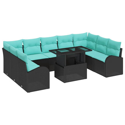 Havesofa Sæt med opbevaring 10 pcs Sort Poly rattan