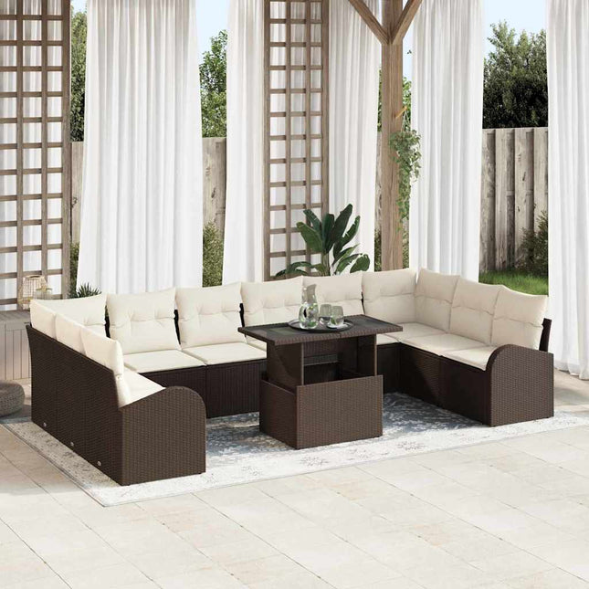 Havesofa Sæt 11 stk. Brun Poly rattan