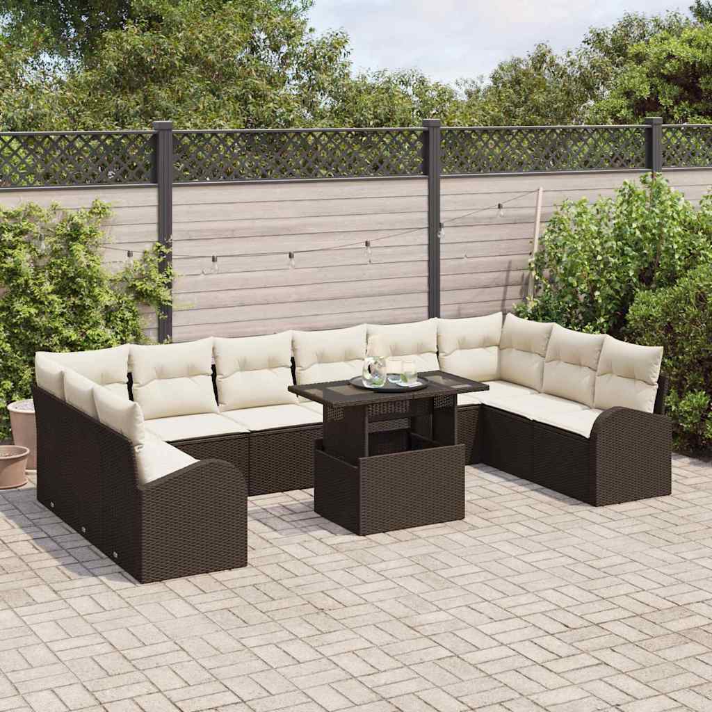 Havesofa Sæt med pude med opbevaring 11 pcs Brun Poly rattan