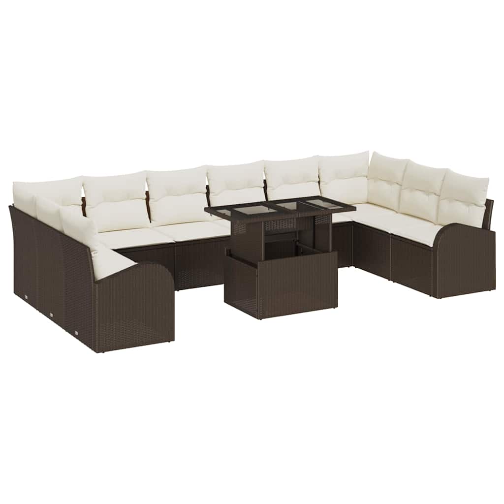 Havesofa Sæt med pude med opbevaring 11 pcs Brun Poly rattan