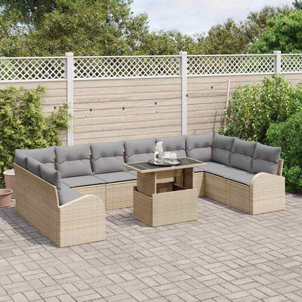 Havesofa Sæt 11 stk. Beige Poly rattan