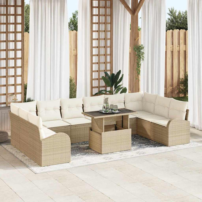Havesofa Sæt 11 stk. Beige Poly rattan