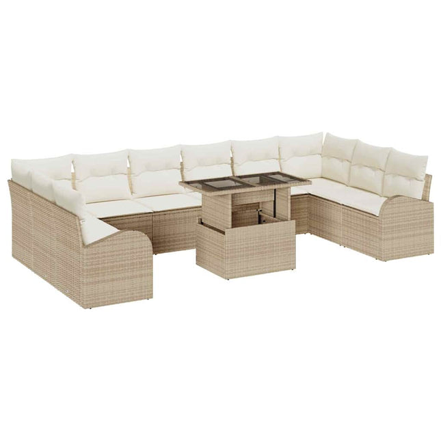 Havesofa Sæt med pude med opbevaring 11 pcs Beige Poly rattan
