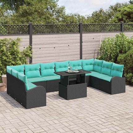 Havesofa Sæt med pude med opbevaring 11 pcs Sort Poly rattan