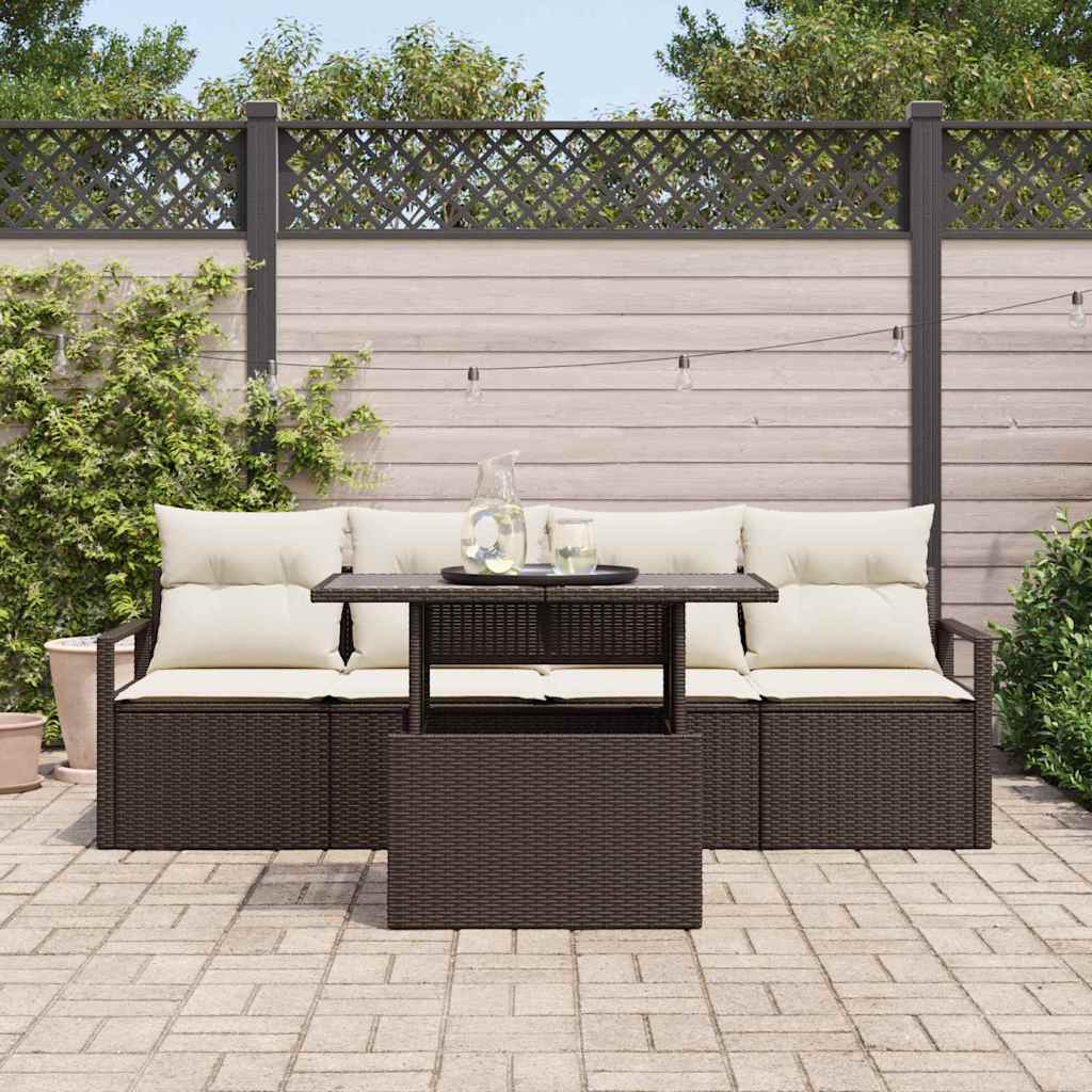 Havesofa Sæt med opbevaring 5 pcs Brun Poly rattan