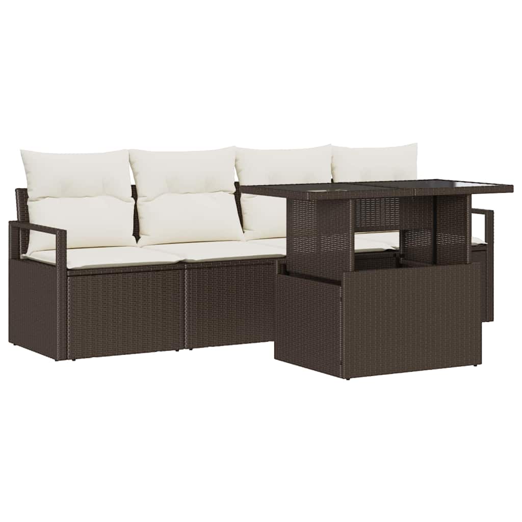 Havesofa Sæt med opbevaring 5 pcs Brun Poly rattan