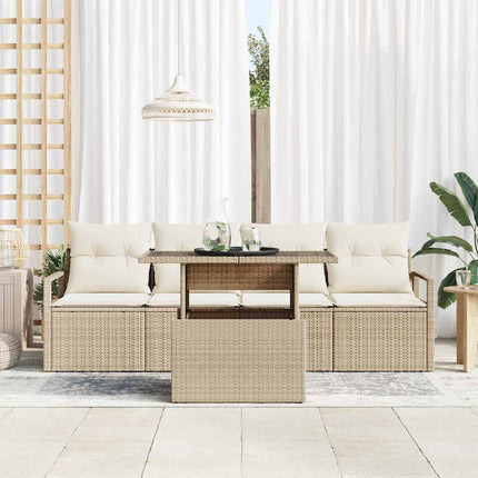 Havesofa Sæt 5 stk. Beige Poly rattan