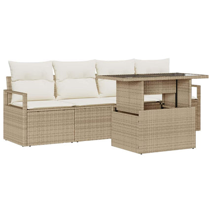 Havesofa Sæt 5 stk. Beige Poly rattan