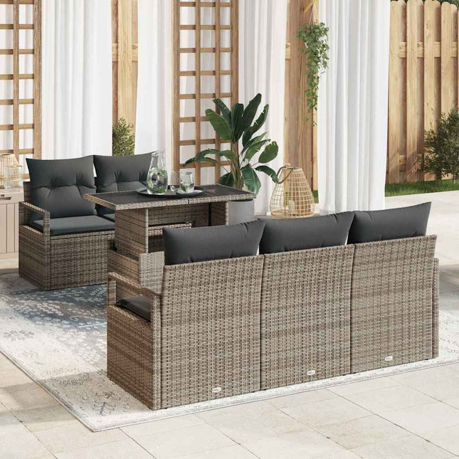 Havesofa Sæt med pude med opbevaring 6 pcs Grå Poly rattan