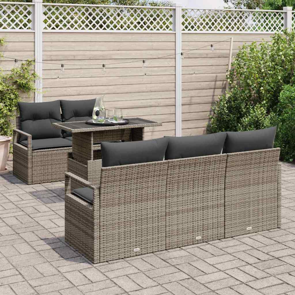 Havesofa Sæt med pude med opbevaring 6 pcs Grå Poly rattan