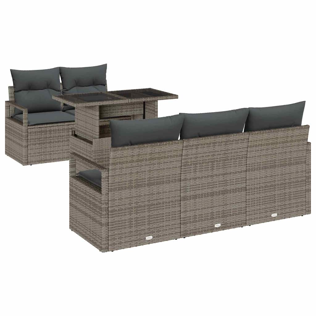 Havesofa Sæt med pude med opbevaring 6 pcs Grå Poly rattan