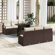 Havesofa Sæt med pude med opbevaring 7 pcs Brun Poly rattan