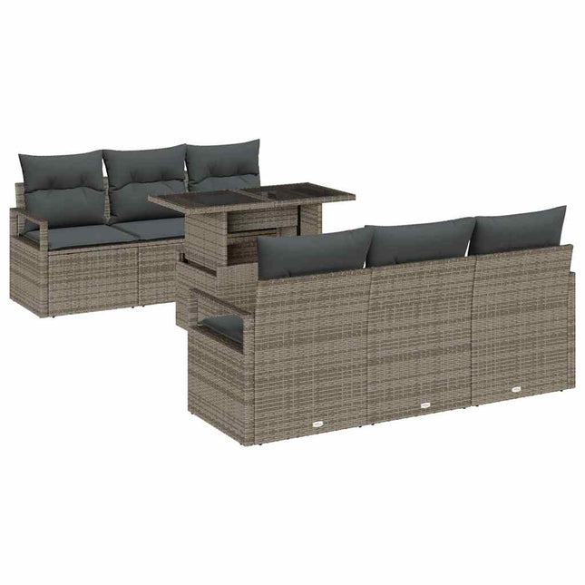 Havesofa Sæt med pude med opbevaring 7 pcs Grå Poly rattan