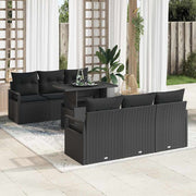 Havesofa Sæt med pude med opbevaring 7 pcs Sort Poly rattan
