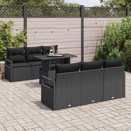 Havesofa Sæt 7 stk. Sort Poly rattan