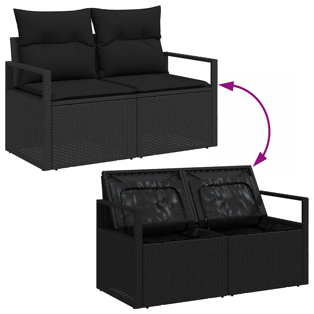 Havesofa Sæt med pude med opbevaring 7 pcs Sort Poly rattan