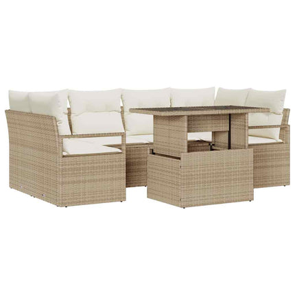 Havesofa Sæt 7 stk. Beige Poly rattan