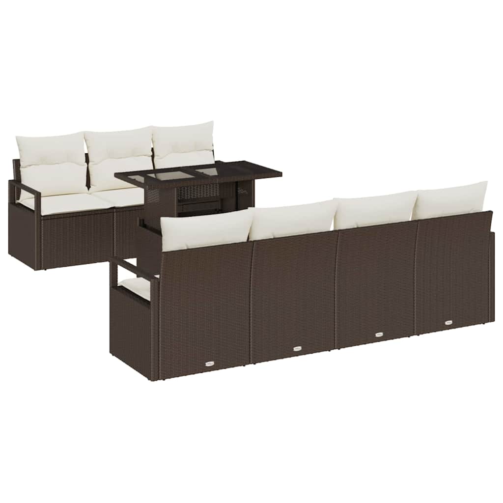 Havesofa Sæt med pude med opbevaring 8 pcs Brun Poly rattan