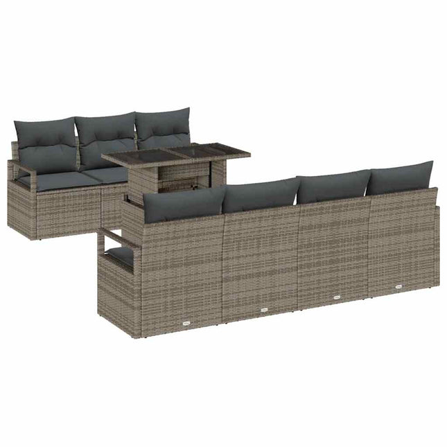 Havesofa Sæt med pude med opbevaring 8 pcs Grå Poly rattan