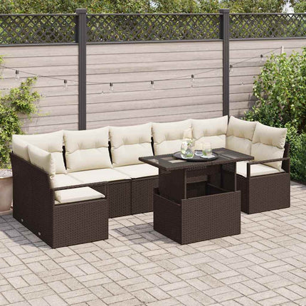 Havesofa Sæt med opbevaring 8 pcs Brun Poly rattan