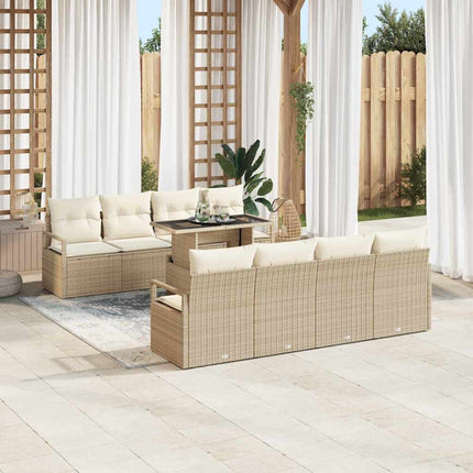 Havesofa Sæt 9 stk. Beige Poly rattan