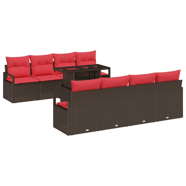 Havesofa Sæt 9 stk. Brun Poly rattan