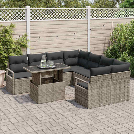Havesofa Sæt 9 stk. Grå Poly rattan