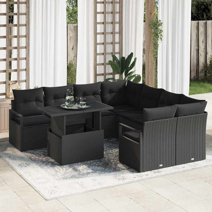 Havesofa Sæt 9 stk. Sort Poly rattan