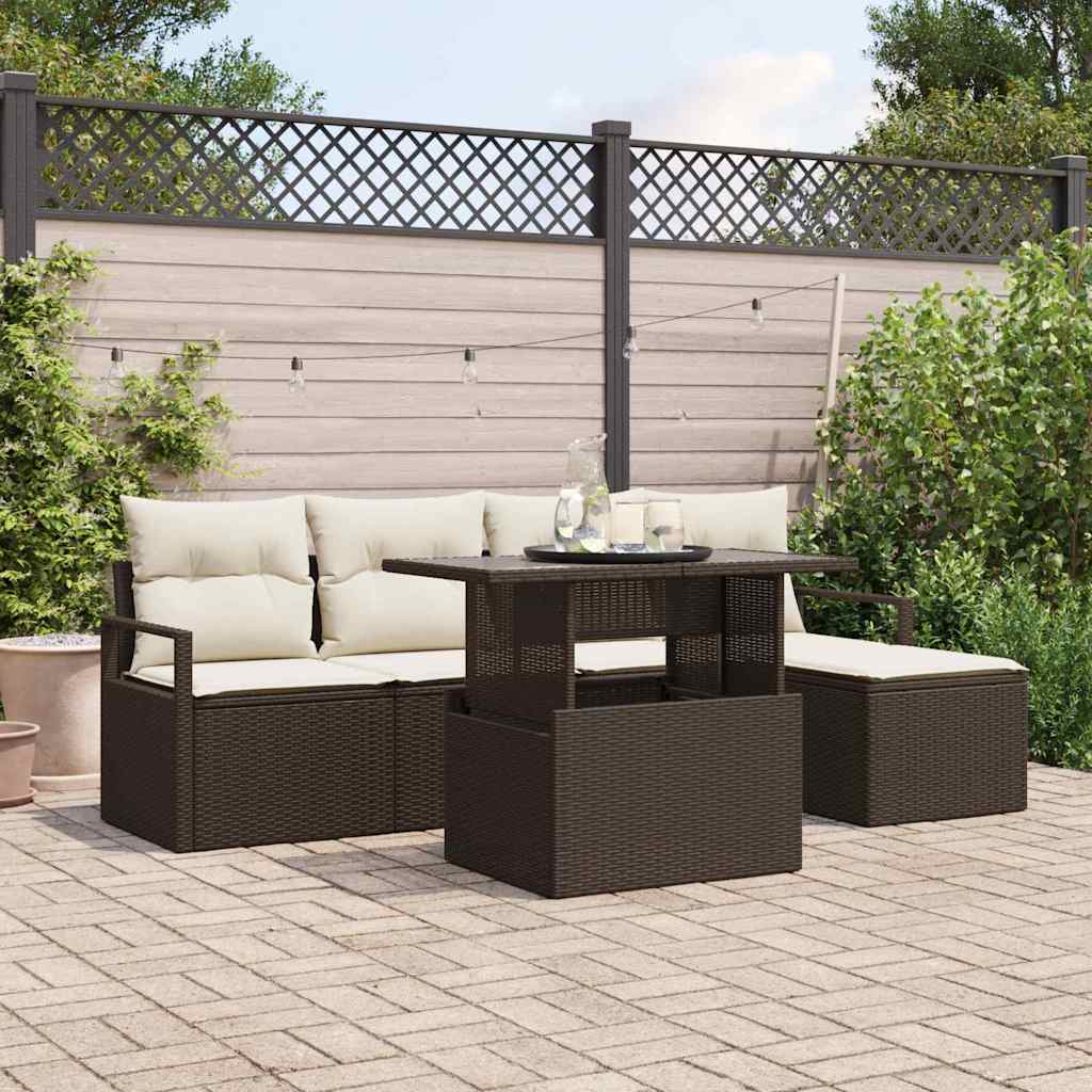 Havesofa Sæt med opbevaring 6 pcs Brun Poly rattan