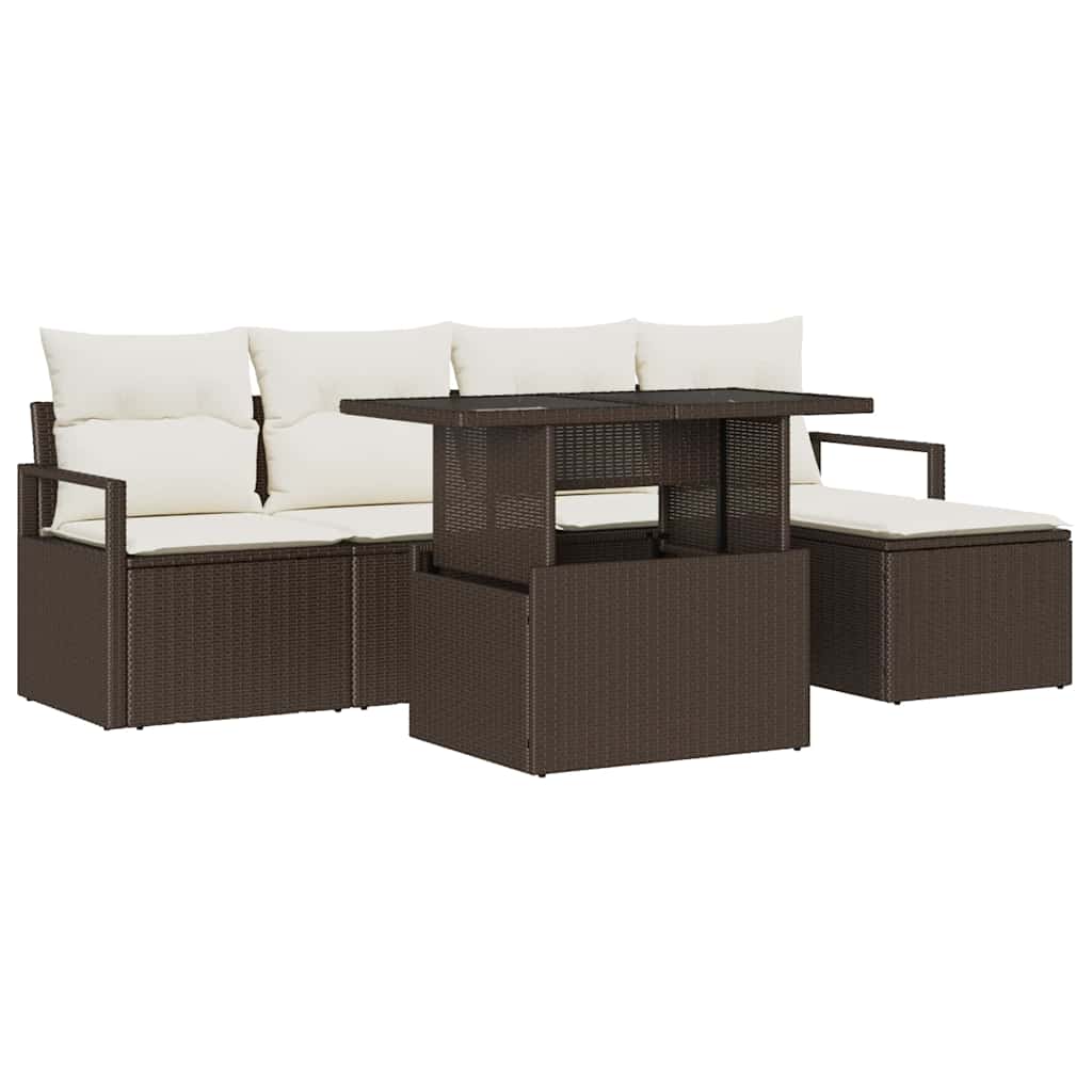 Havesofa Sæt med opbevaring 6 pcs Brun Poly rattan