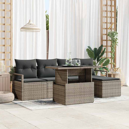 Havesofa Sæt med opbevaring 6 pcs Grå Poly rattan
