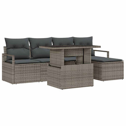 Havesofa Sæt med opbevaring 6 pcs Grå Poly rattan