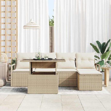 Havesofa Sæt 6 stk. Beige Poly rattan