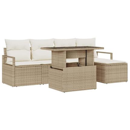 Havesofa Sæt 6 stk. Beige Poly rattan