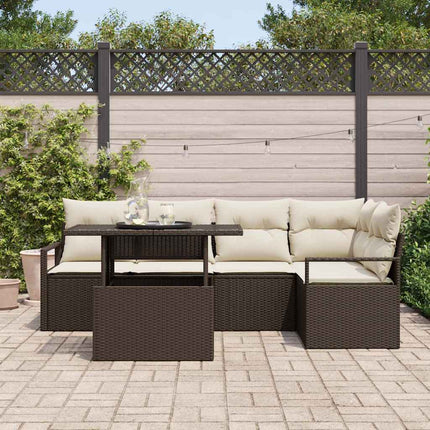 Havesofa Sæt med pude med opbevaring 6 pcs Brun Poly rattan