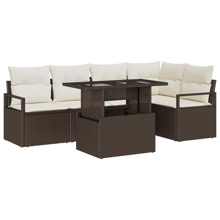 Havesofa Sæt med pude med opbevaring 6 pcs Brun Poly rattan