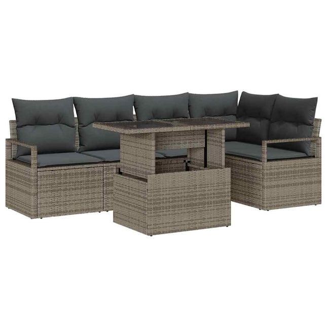 Havesofa Sæt med pude med opbevaring 6 pcs Grå Poly rattan